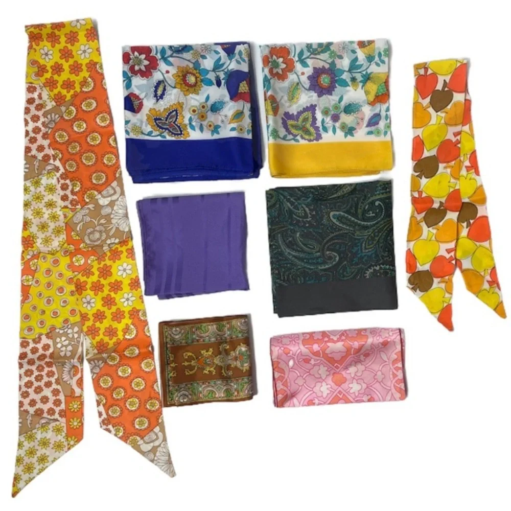 Vintage Italian 60’s 70’s Scarves Hair Tie Lot Made in Italy Vintage Silk Scarf